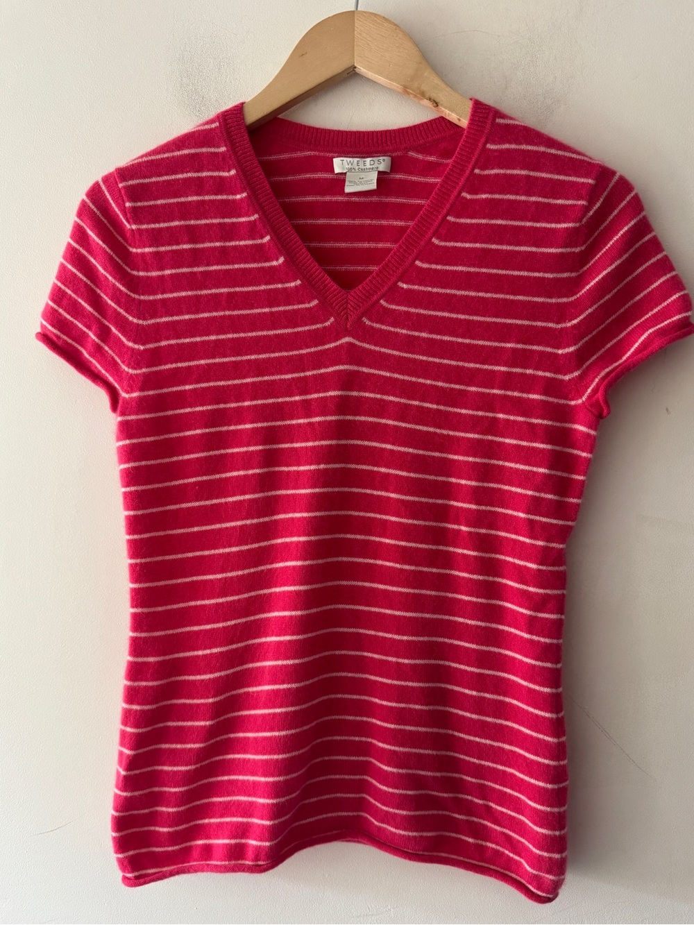 Tweeds 100% Cashmere Red Sweater Stripe Top